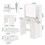 Makeup Vanity with Mirror Vanity Table with Hair Dryer Holder Storage Drawers and Shelves with Upholstered Stool for Bedroom