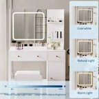 Makeup Vanity with Mirror Vanity Table with Hair Dryer Holder Storage Drawers and Shelves with Upholstered Stool for Bedroom
