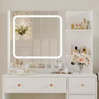 Makeup Vanity with Mirror Vanity Table with Hair Dryer Holder Storage Drawers and Shelves with Upholstered Stool for Bedroom