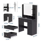 Makeup Vanity with Mirror Vanity Table with Hair Dryer Holder Storage Drawers and Shelves with Upholstered Stool for Bedroom