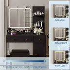 Makeup Vanity with Mirror Vanity Table with Hair Dryer Holder Storage Drawers and Shelves with Upholstered Stool for Bedroom