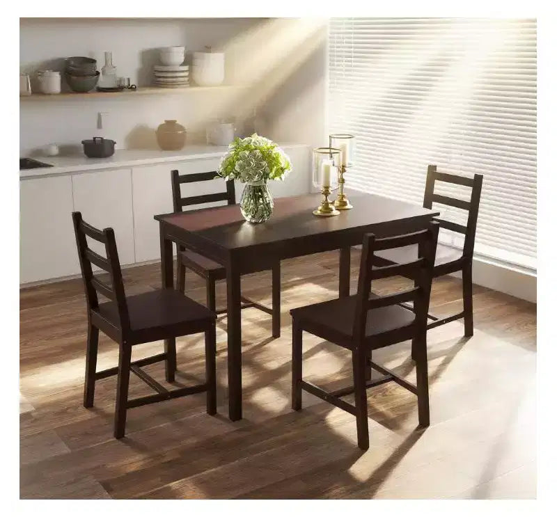 Okak 5-Piece Modern Style Dining Table Set & Flated Back Chairs for Kitchen,Dining Room,Vintage Dinette Set with Solid Wood Frame