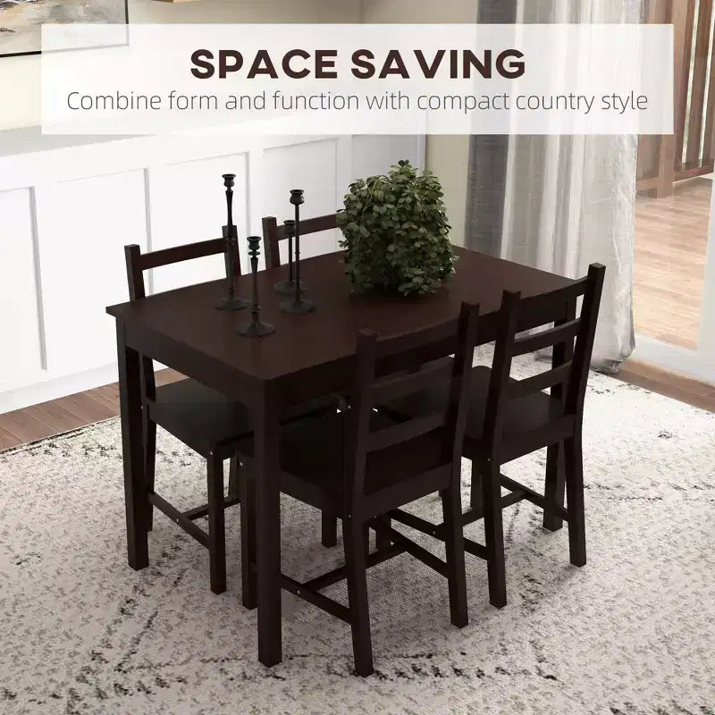Okak 5-Piece Modern Style Dining Table Set & Flated Back Chairs for Kitchen,Dining Room,Vintage Dinette Set with Solid Wood Frame