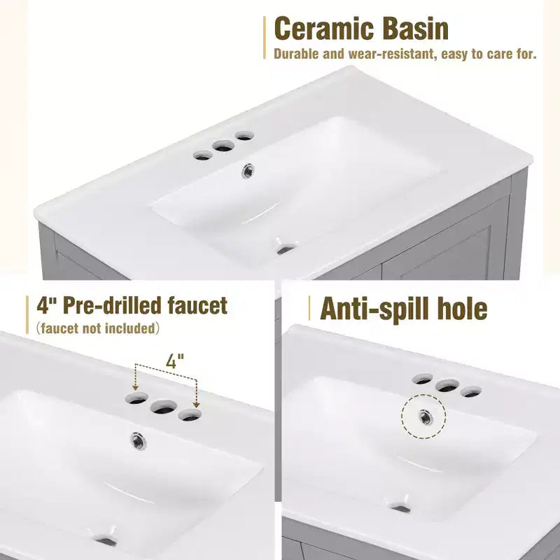 30 Bathroom Vanity with Single Sink, Combo Cabinet Undermount Sink, Bathroom Storage Cabinet with 2 Doors and a Drawer, Soft Closing