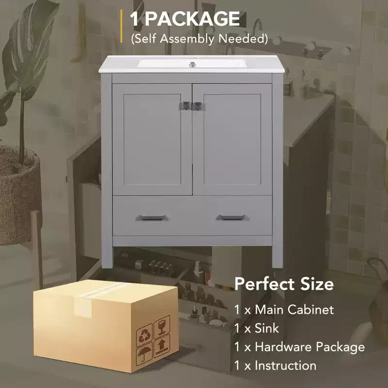 30 Bathroom Vanity with Single Sink, Combo Cabinet Undermount Sink, Bathroom Storage Cabinet with 2 Doors and a Drawer, Soft Closing