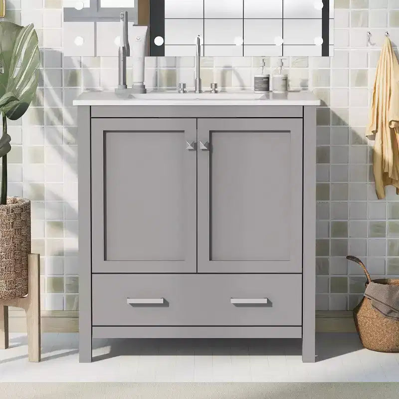 30 Bathroom Vanity with Single Sink, Combo Cabinet Undermount Sink, Bathroom Storage Cabinet with 2 Doors and a Drawer, Soft Closing