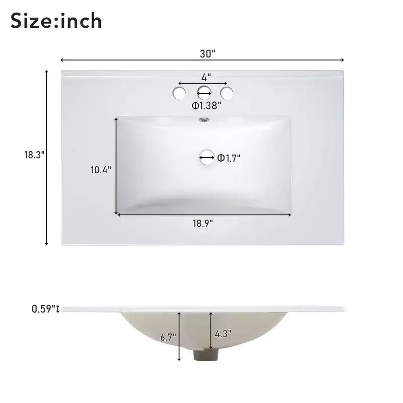 30 Bathroom Vanity with Single Sink, Combo Cabinet Undermount Sink, Bathroom Storage Cabinet with 2 Doors and a Drawer, Soft Closing