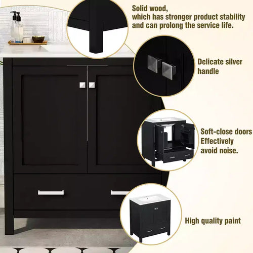 30 Bathroom Vanity with Single Sink, Combo Cabinet Undermount Sink, Bathroom Storage Cabinet with 2 Doors and a Drawer, Soft Closing