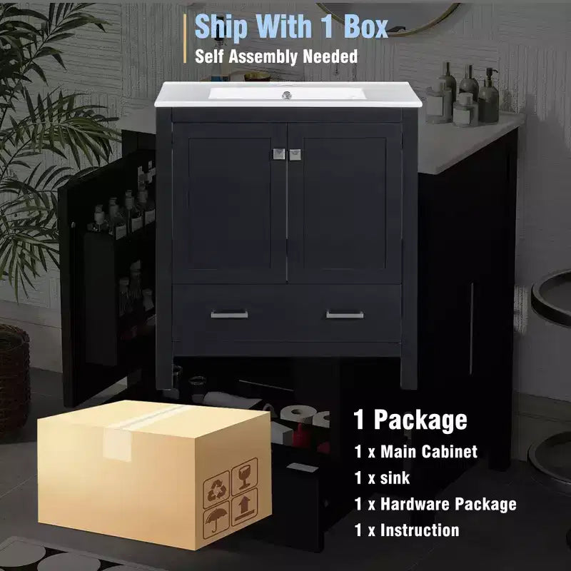 30 Bathroom Vanity with Single Sink, Combo Cabinet Undermount Sink, Bathroom Storage Cabinet with 2 Doors and a Drawer, Soft Closing