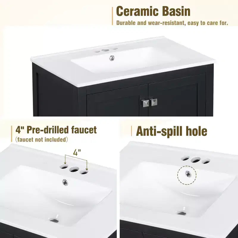 30 Bathroom Vanity with Single Sink, Combo Cabinet Undermount Sink, Bathroom Storage Cabinet with 2 Doors and a Drawer, Soft Closing