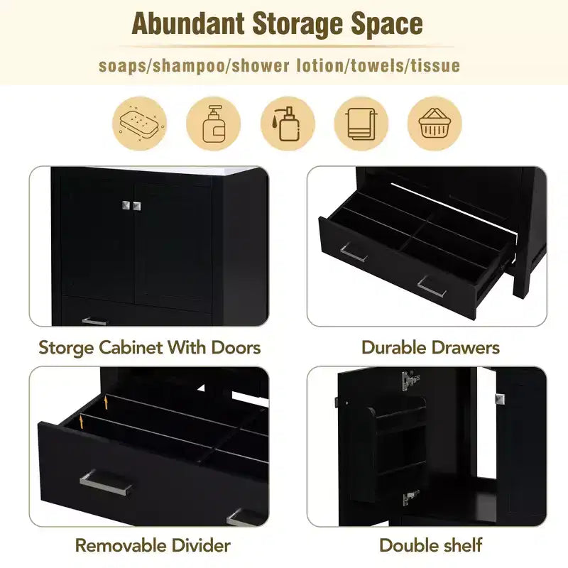30 Bathroom Vanity with Single Sink, Combo Cabinet Undermount Sink, Bathroom Storage Cabinet with 2 Doors and a Drawer, Soft Closing