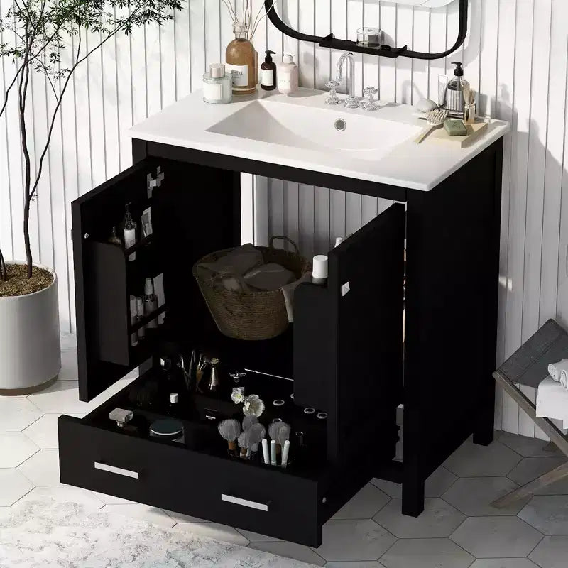 30 Bathroom Vanity with Single Sink, Combo Cabinet Undermount Sink, Bathroom Storage Cabinet with 2 Doors and a Drawer, Soft Closing