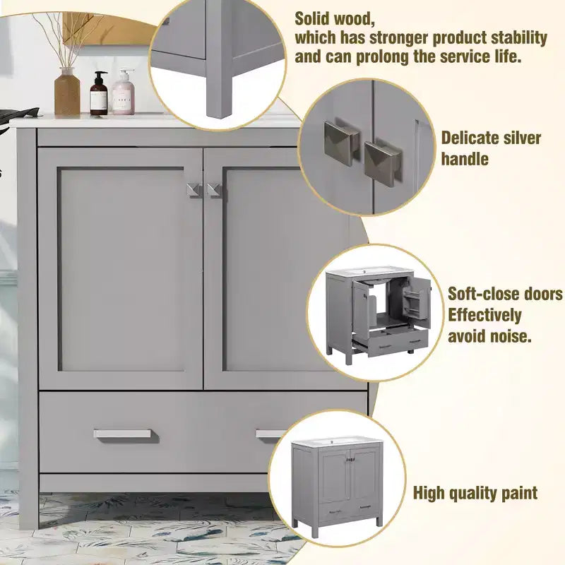 30 Bathroom Vanity with Single Sink, Combo Cabinet Undermount Sink, Bathroom Storage Cabinet with 2 Doors and a Drawer, Soft Closing