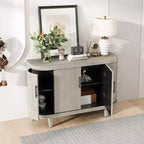 Modern Accent Storage Cabinet, Curved Sideboard Buffet Cabinet with 4 Doors, Adjustable Shelves, Coffee Bar Cabinet for Living Room, Hallway