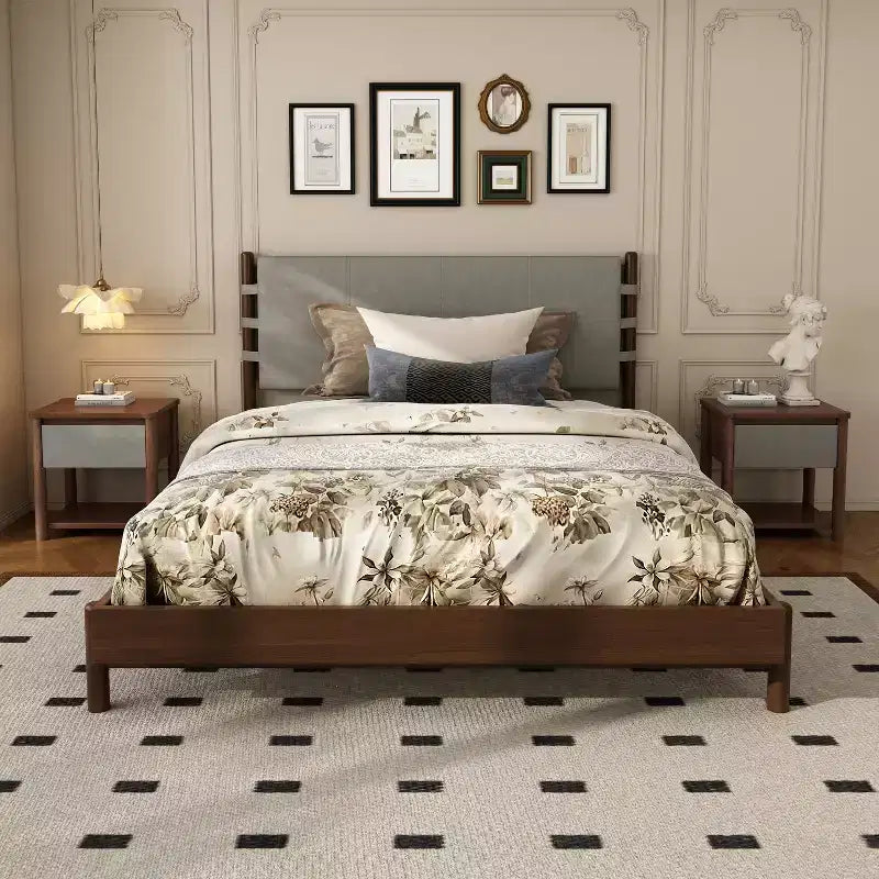 Queen/King Bed Frame Set with 2 Nightstands, Wood Platform Bed with Headboard & Matching Bedside Tables - ModernLuxe