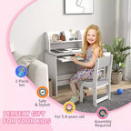 Whisen Kids Desk and Chair Set with Storage, Study Desk with Chair for Children 5-8 Years Old, Gift for Kids - Gray