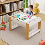 Whisen Kids 2 in 1 Play Table with 7 Storage Compartments, Compatible with LEGO Building Block - White & Green
