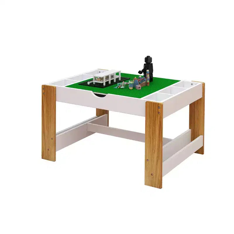 Whisen Kids 2 in 1 Play Table with 7 Storage Compartments, Compatible with LEGO Building Block - White & Green