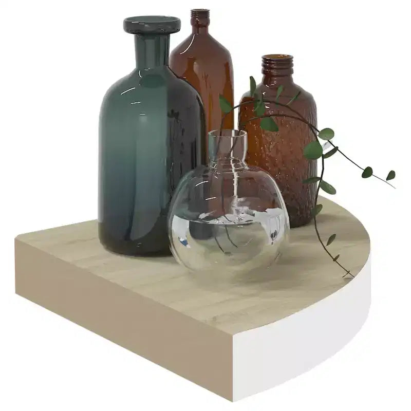 Wall Corner Shelf Set of 2 Oak and white Honeycomb MDF, metal