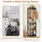 Costway Freestanding Coat Rack with 4 Storage Shelves 6 Hooks & 3 Hanging Rods for Entryway