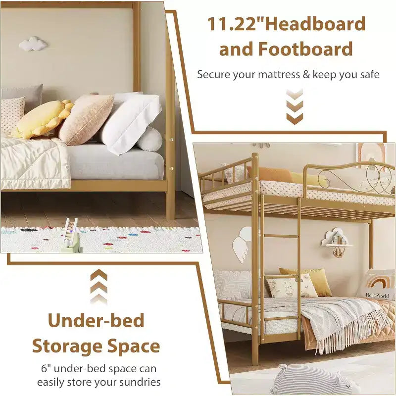 COZONY Twin Over Twin Bunk Bed, Heavy Duty Metal Frame Full Length Guardrails 400 LBS Capacity