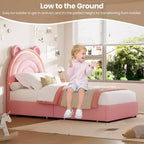 Princess double bed frame with 4 storage drawers and light, velvet upholstered platform bed, rainbow headboard, suitable for children, gray