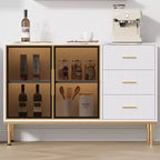 Sideboard Buffet Cabinet with LED Light, Kitchen Storage with 3 Fluted Drawers & Glass Doors, Accent Cabinet Cupboard Buffet Table with Storage