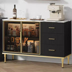Sideboard Buffet Cabinet with LED Light, Kitchen Storage with 3 Fluted Drawers & Glass Doors, Accent Cabinet Cupboard Buffet Table with Storage