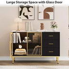 Sideboard Buffet Cabinet with LED Light, Kitchen Storage with 3 Fluted Drawers & Glass Doors, Accent Cabinet Cupboard Buffet Table with Storage