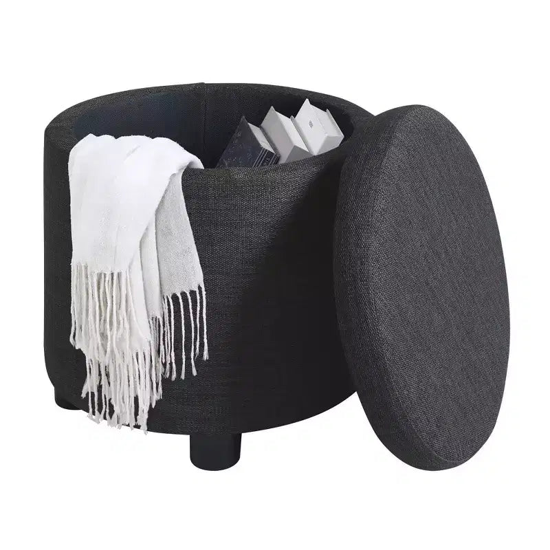 HomeStock Comfort Round Accent Storage Ottoman with Reversible Tray Lid