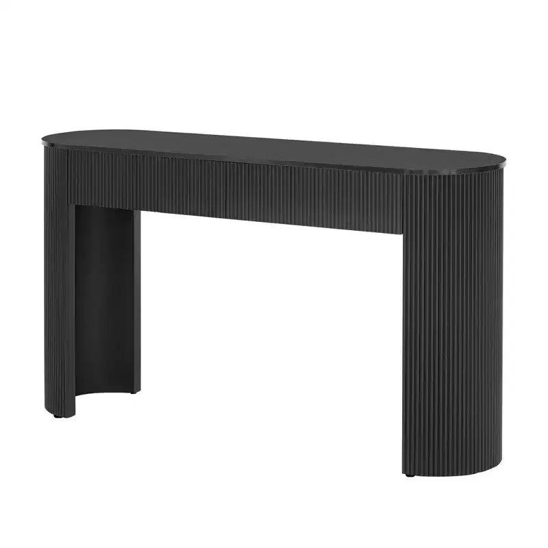Luxystar Modern Console Table with 2 Concealed Drawers, Oval Top and Fluted Design for Entryway and Living Room