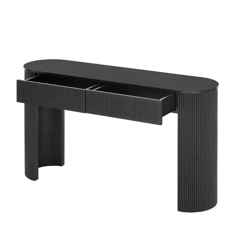 Luxystar Modern Console Table with 2 Concealed Drawers, Oval Top and Fluted Design for Entryway and Living Room