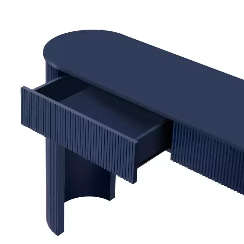 Luxystar Modern Console Table with 2 Concealed Drawers, Oval Top and Fluted Design for Entryway and Living Room
