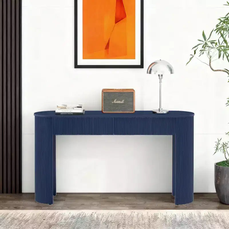 Luxystar Modern Console Table with 2 Concealed Drawers, Oval Top and Fluted Design for Entryway and Living Room