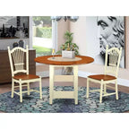 HomeStock 3-Piece Buttermilk and Cherry Finish Round Solid Wood Top Dining Table Set