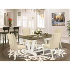 HomeStock 5-Piece Rectangle Distressed Jacobean Finish Solid Wood Top Dining table with 4 Chairs