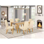 HomeStock 7-Pc Natural Oak Finish Solid Wood Top Dining Table with 6 Parson Chairs