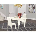 HomeStock 3-Pc Linen White Finish Rectangular Solid Wood Top With Dropleaf Dining Table Set
