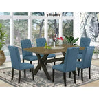 7-Piece Distressed Jacobean Finish Solid Wood Top Dining Table with 6 Chairs with