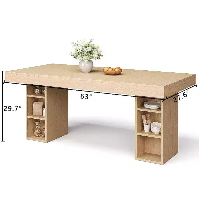 Large Double-Sided Storage - 63-Inch Rectangular Wood Dining Table, Accommodates 6, Sturdy & Easy to Assemble, for Dining Room or Office
