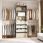 Besiost 4-9 Ft Wooden Closet Organizer System with 4 Drawers, 4 Hanging Rods & Shelving Towers