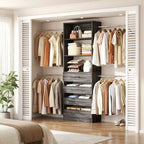 Besiost 4-9 Ft Wooden Closet Organizer System with 4 Drawers, 4 Hanging Rods & Shelving Towers