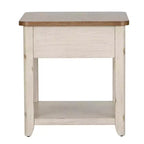 Liberty Furniture,Farmhouse Reimagined End Table with Basket in Antique White w/ Chestnut Top