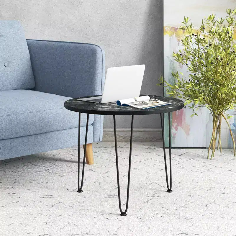 Costway Faux Marble Coffee Table with Metal Legs for Living Room Office Black