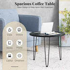 Costway Faux Marble Coffee Table with Metal Legs for Living Room Office Black