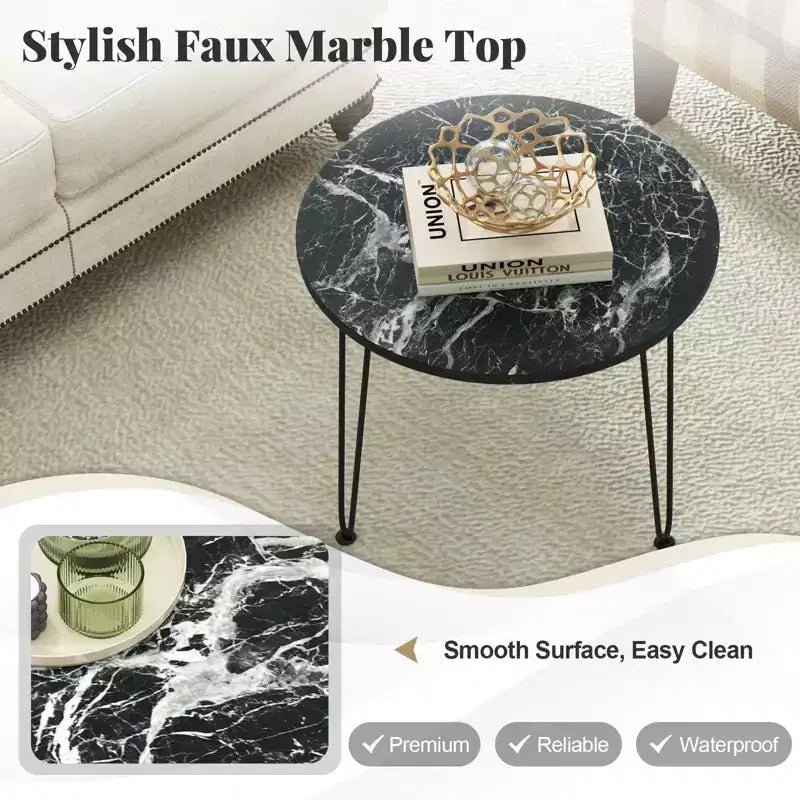Costway Faux Marble Coffee Table with Metal Legs for Living Room Office Black