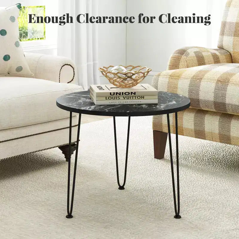 Costway Faux Marble Coffee Table with Metal Legs for Living Room Office Black