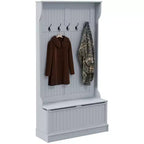 Okak 38IN Entryway Hall Tree with 5 Metal Hooks, Coat Tree with Shoe Storage and Top Door, Freestanding Coat Rack for Living Room, Entryway, Gray