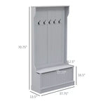 Okak 38IN Entryway Hall Tree with 5 Metal Hooks, Coat Tree with Shoe Storage and Top Door, Freestanding Coat Rack for Living Room, Entryway, Gray