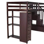 Whisen Twin size Wooden Loft Bed with Storage Drawers and Stairs, Shelves